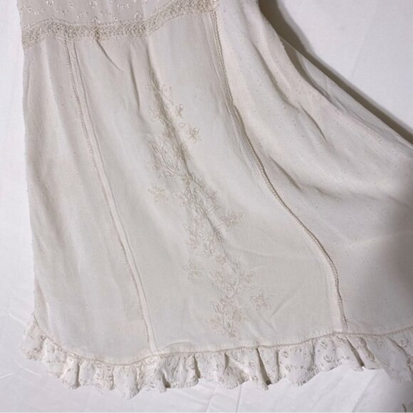 Vintage Y2K Meadow Lane Cream Embroidered Babydoll Spaghetti Strap Tank Top M - Picture 9 of 13